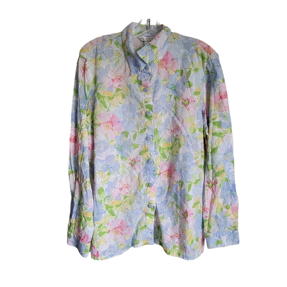 Napa Valley Women Blouse Top Size XL Lightweight Cottage Floral 100%‎ Cotton